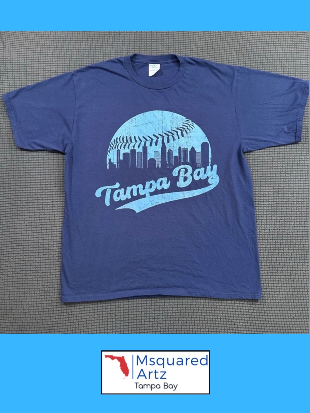 Tampa Bay Skyline Baseball Graphic T-Shirt Men’s Large Blue Port & Company